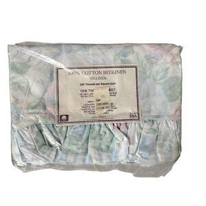 NOS Stevens Twin Flat Sheet Floral Combed Cotton Light Pastels Ruffle 88 Filenes